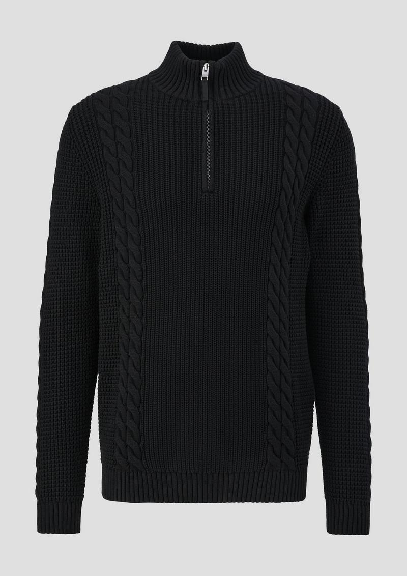 s.Oliver Troyer-Pullover mit Zopfmuster - schwarz