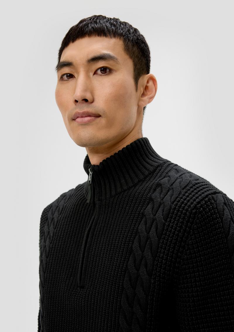 s.Oliver Troyer-Pullover mit Zopfmuster - schwarz