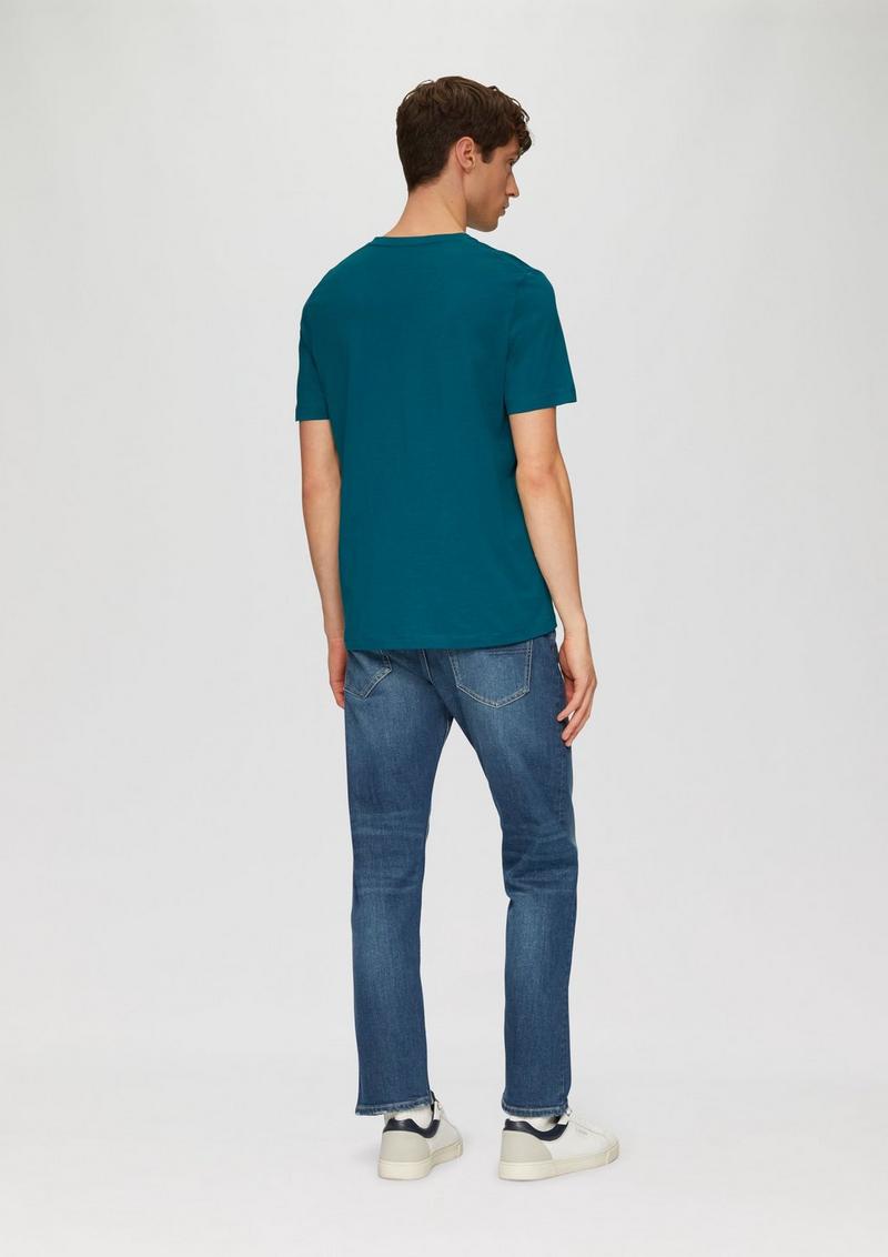 s.Oliver T-Shirt mit V-Ausschnitt und Logo-Print - petrol