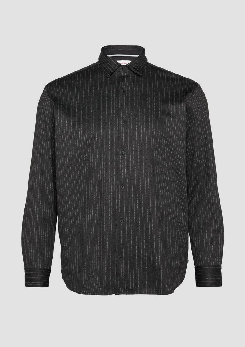 s.Oliver Regular Fit: Jersey-Hemd mit Nadelstreifen - schwarz