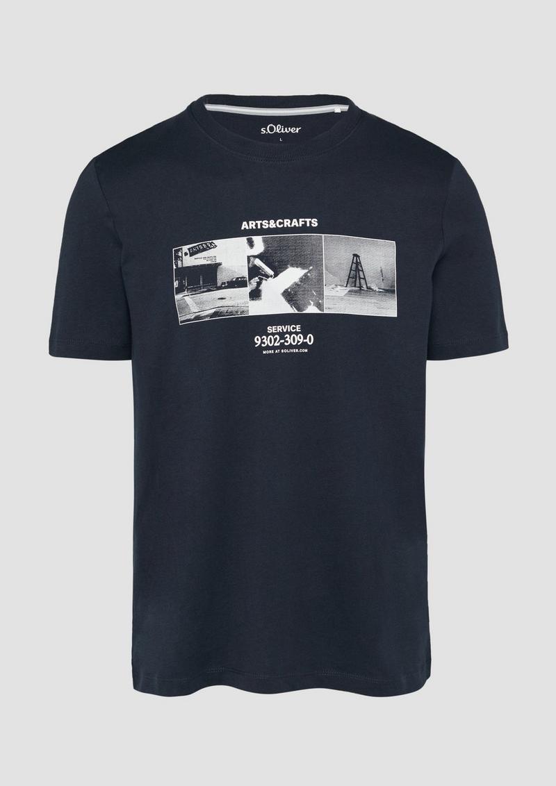 s.Oliver T-Shirt mit Crew Neck und Frontprint - navy