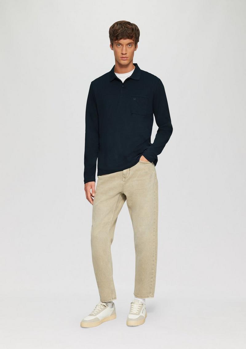 s.Oliver Softes Langarm-Poloshirt mit Brusttasche - navy