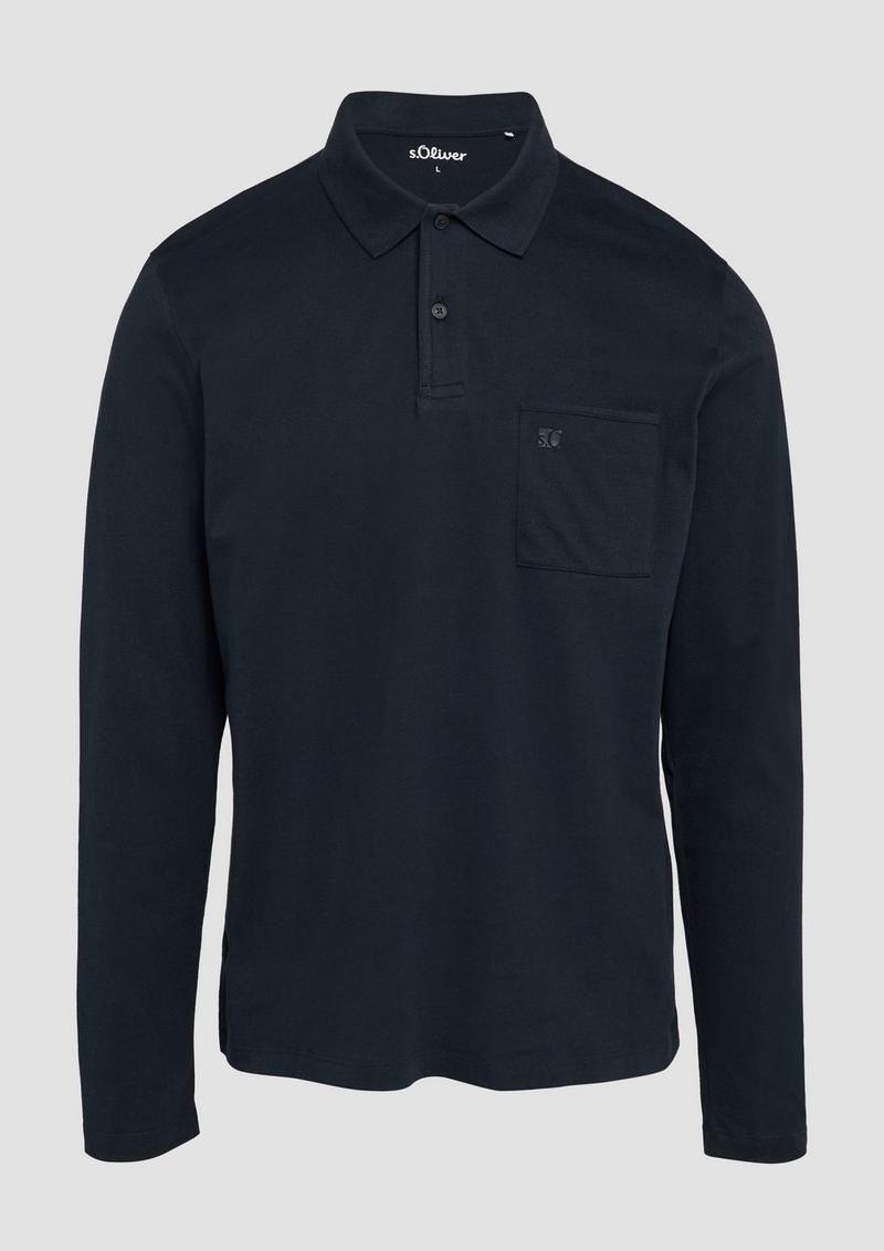 s.Oliver Softes Langarm-Poloshirt mit Brusttasche - navy