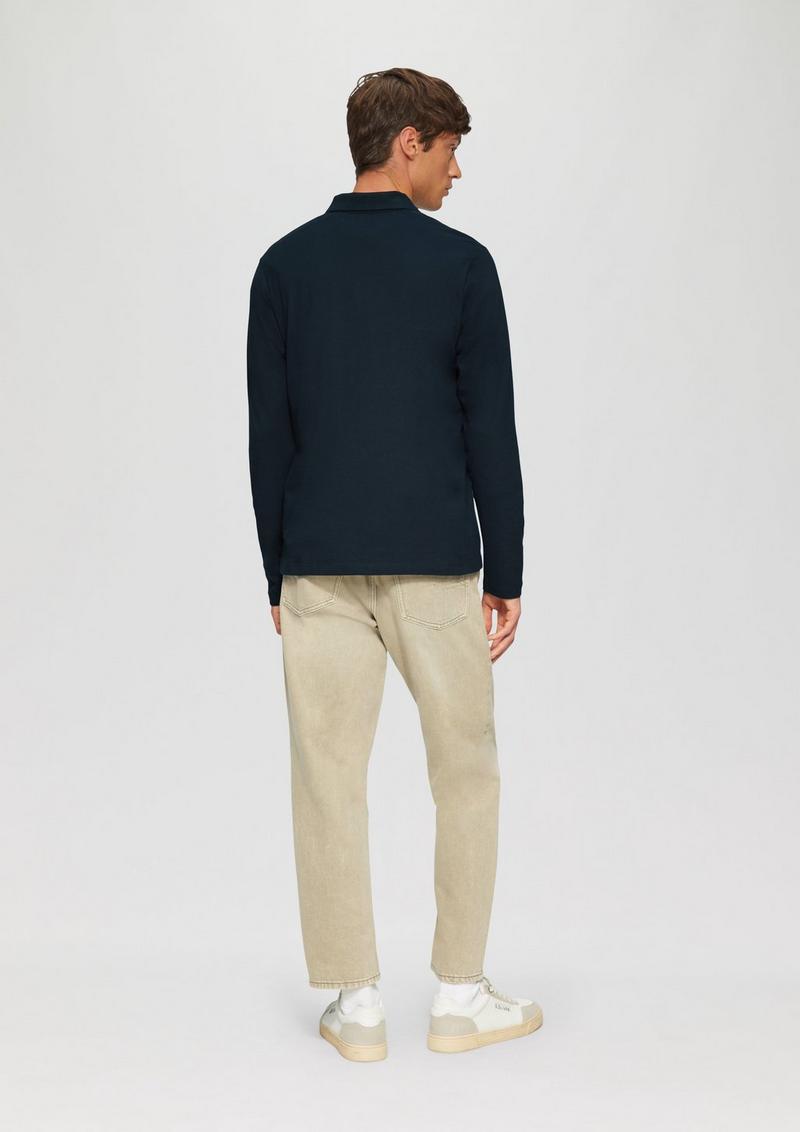 s.Oliver Softes Langarm-Poloshirt mit Brusttasche - navy
