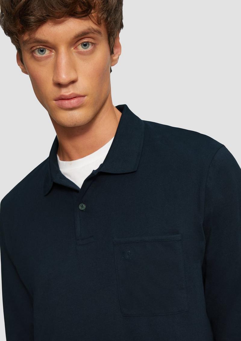 s.Oliver Softes Langarm-Poloshirt mit Brusttasche - navy