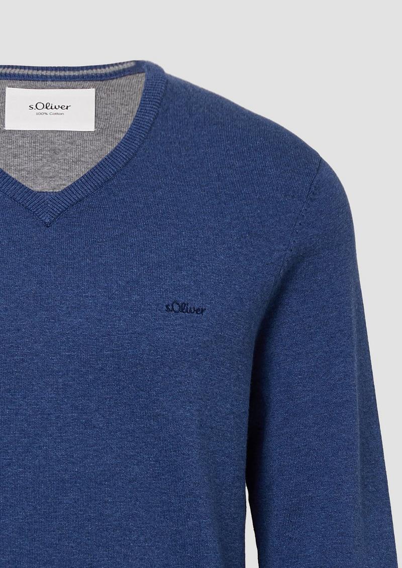s.Oliver Strickpullover mit Logo-Stickerei - royalblau