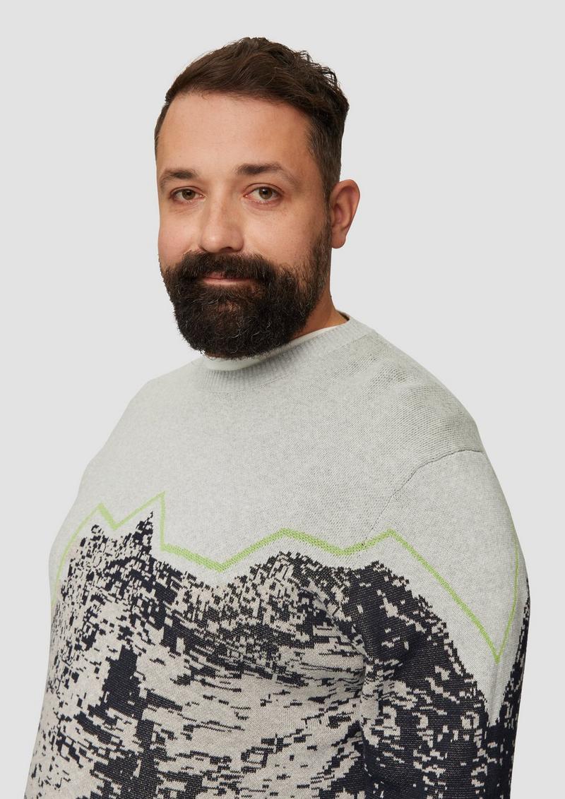 s.Oliver Strickpullover mit Jacquard-Artwork - grau meliert