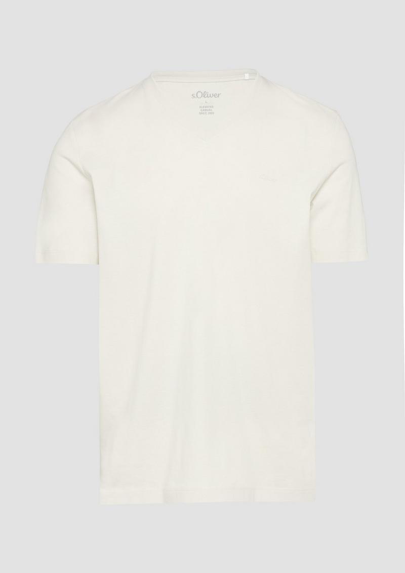 s.Oliver Baumwoll-T-Shirt mit Logo-Print - wollweiß