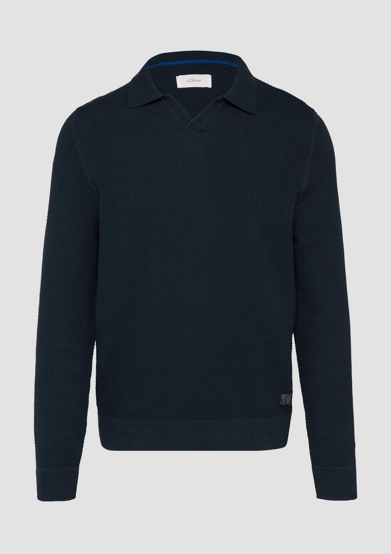 s.Oliver Strukturierter Strickpullover mit Polokragen - navy