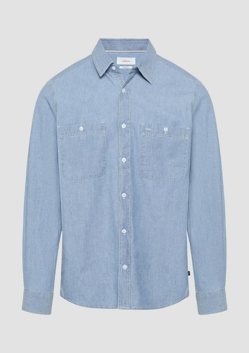 s.Oliver Regular Fit: Baumwollhemd aus Chambray - blau