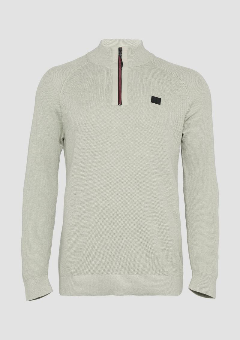s.Oliver Strickpullover mit Troyer-Kragen und Strukturmix - helles beige