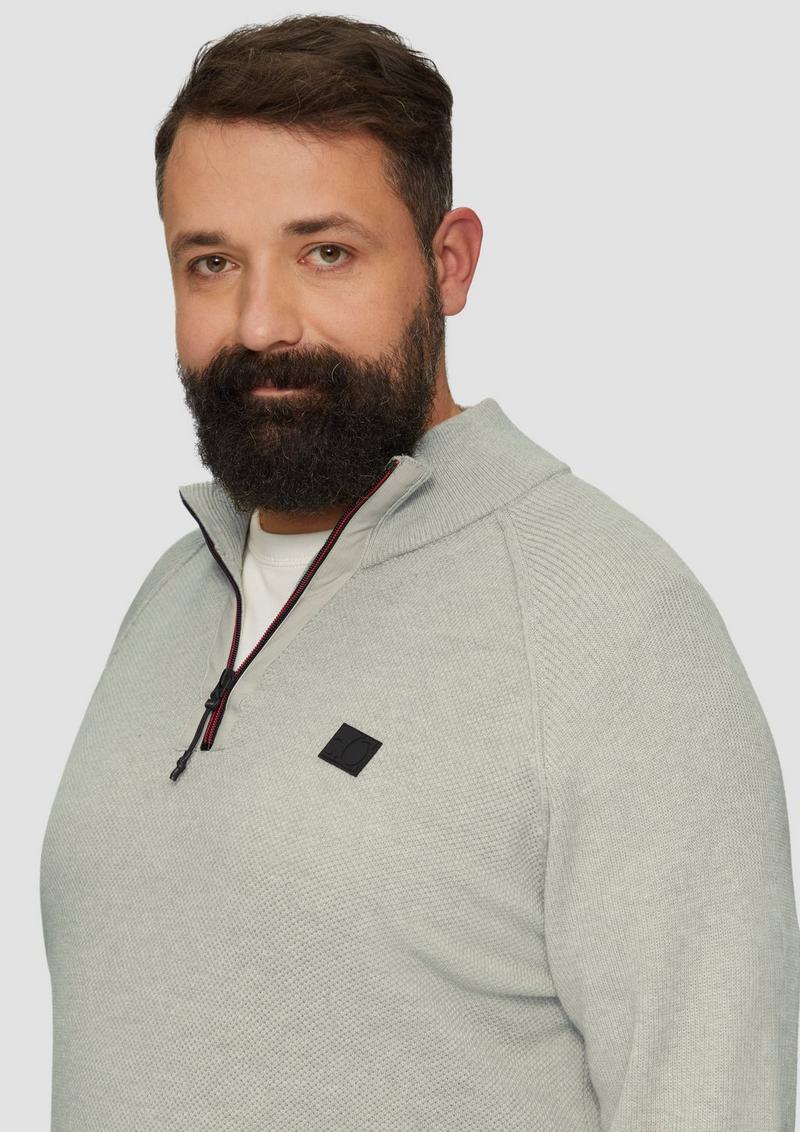 s.Oliver Strickpullover mit Troyer-Kragen und Strukturmix - helles beige