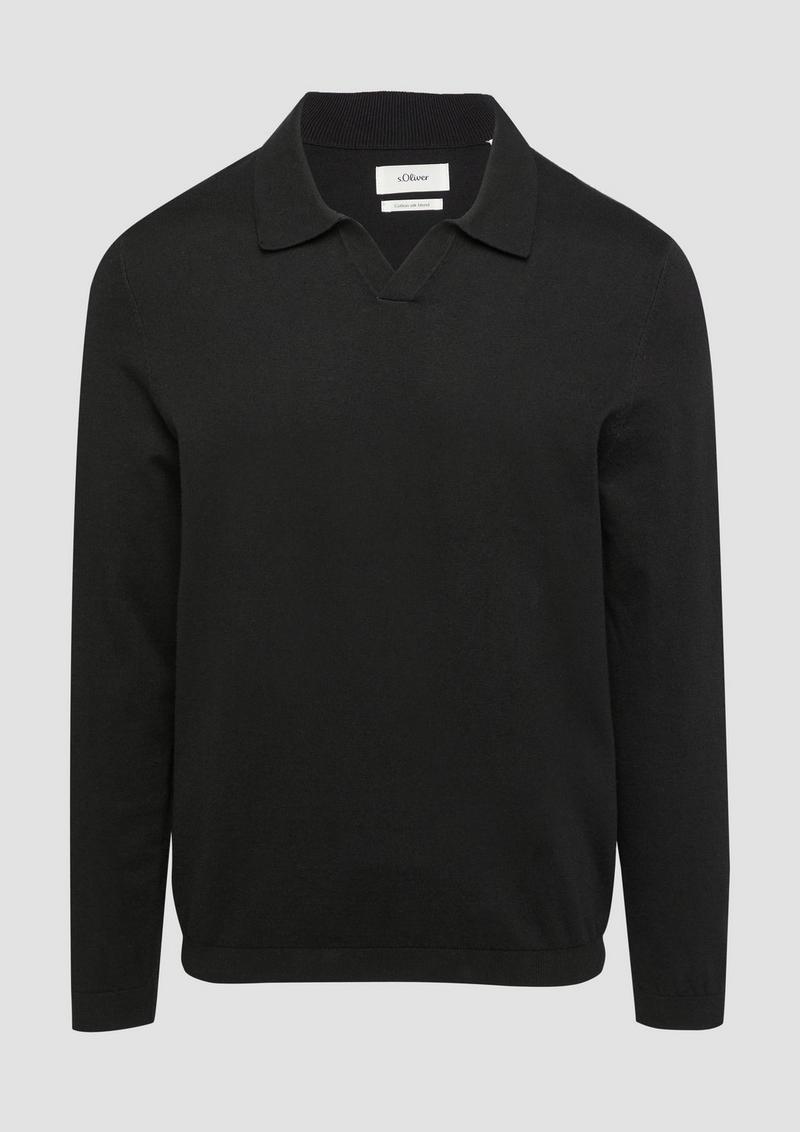 s.Oliver Strickpullover mit Polokragen und Seide - schwarz
