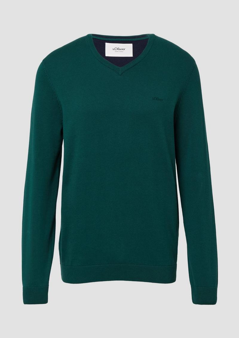 s.Oliver Strickpullover mit Logo-Stickerei - olivgrün