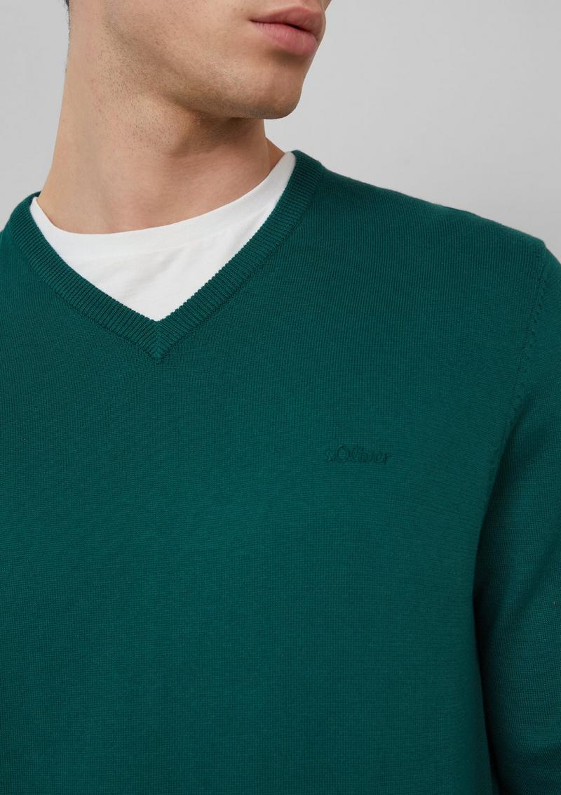 s.Oliver Strickpullover mit Logo-Stickerei - olivgrün