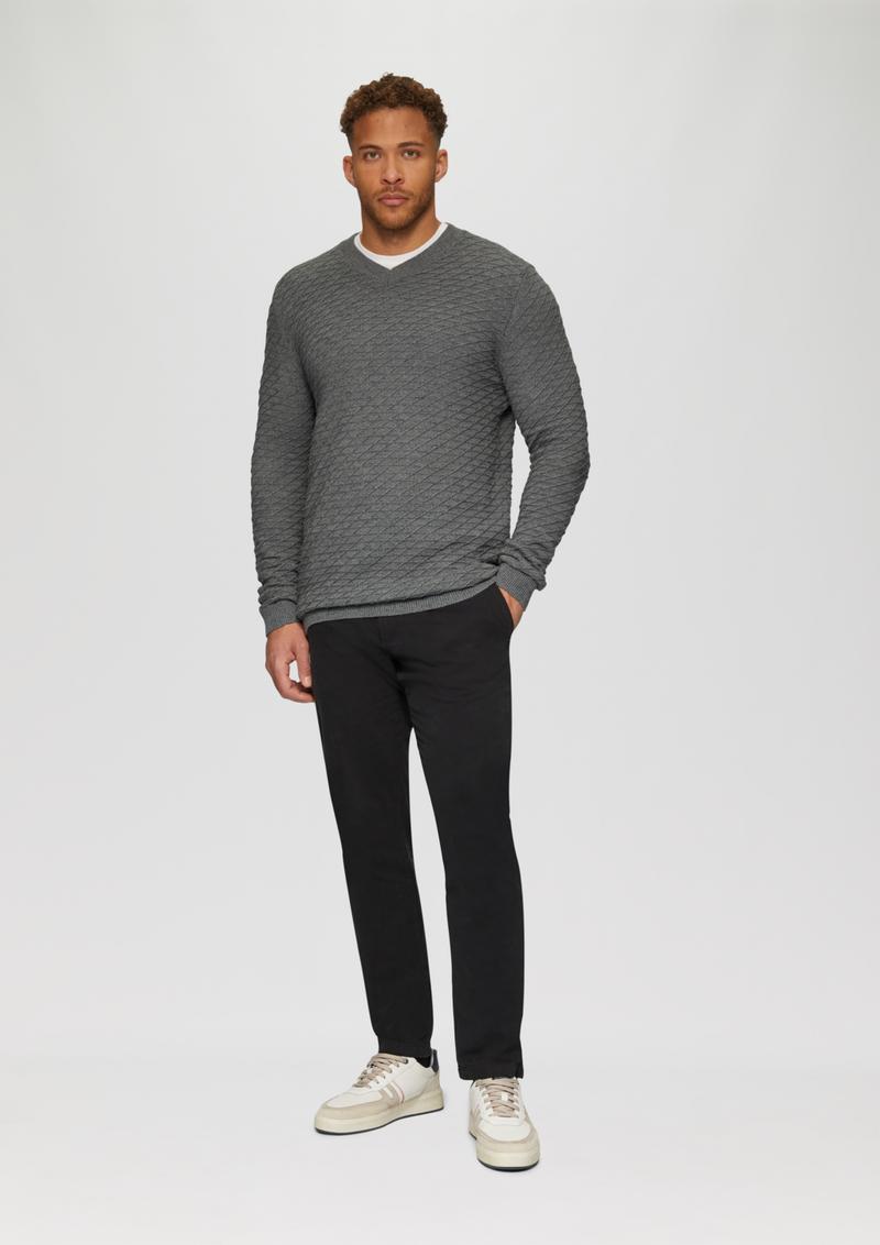 s.Oliver Strukturierter Pullover mit V-Ausschnitt - graphit