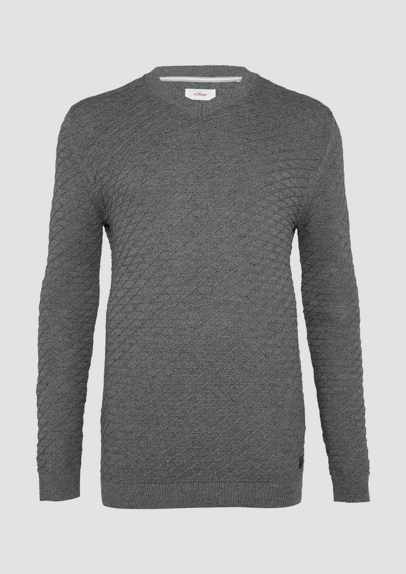 s.Oliver Strukturierter Pullover mit V-Ausschnitt - graphit