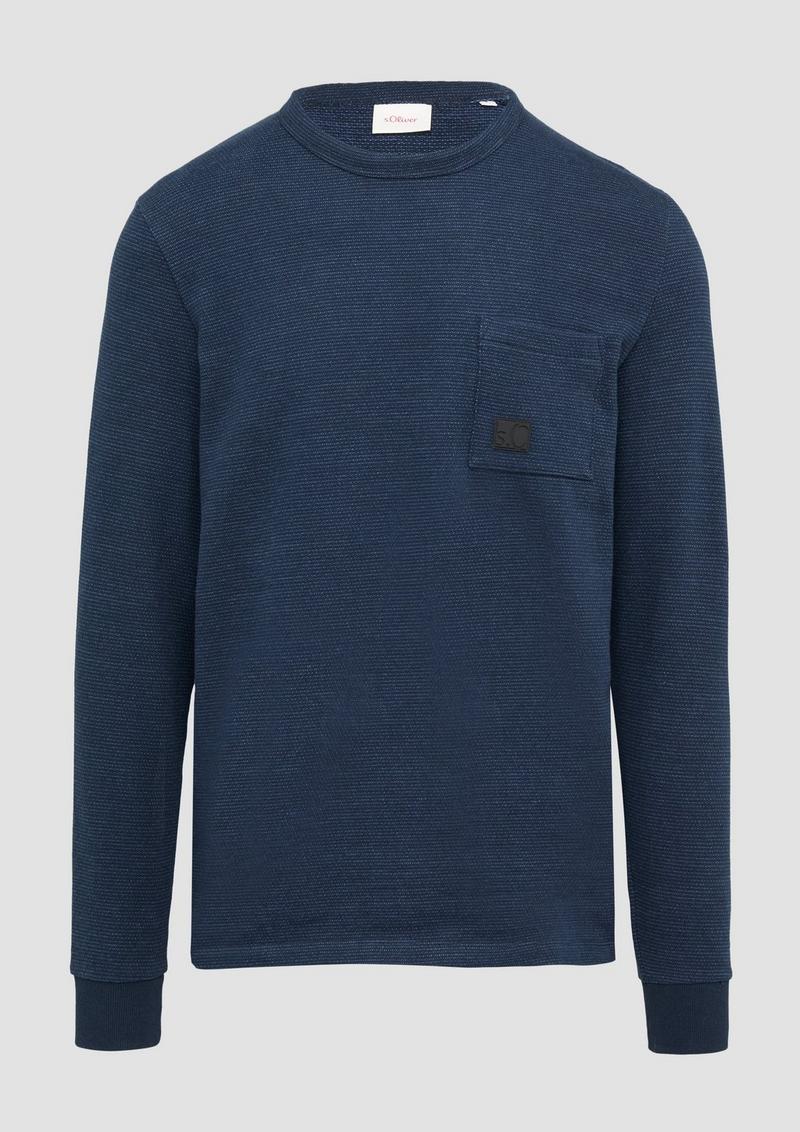 s.Oliver Meliertes Longsleeve mit aufgesetzter Brusttasche - navy