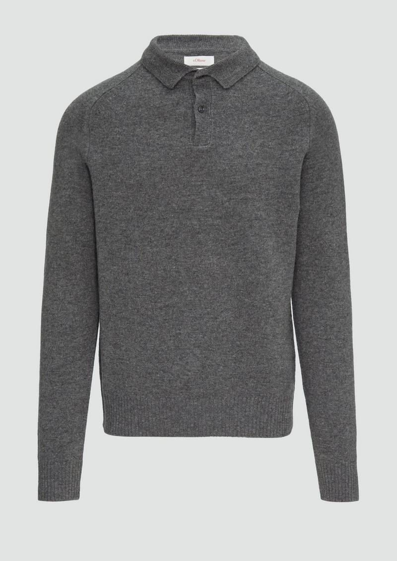 s.Oliver Softer Polo-Strickpullover aus reiner Wolle - graphit