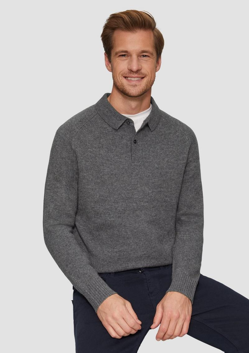 s.Oliver Softer Polo-Strickpullover aus reiner Wolle - graphit