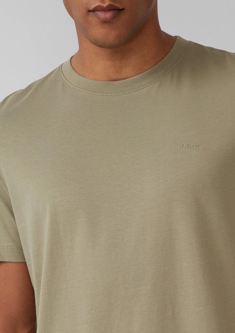 s.Oliver Baumwoll-T-Shirt mit Logo-Print - helles olivgrün
