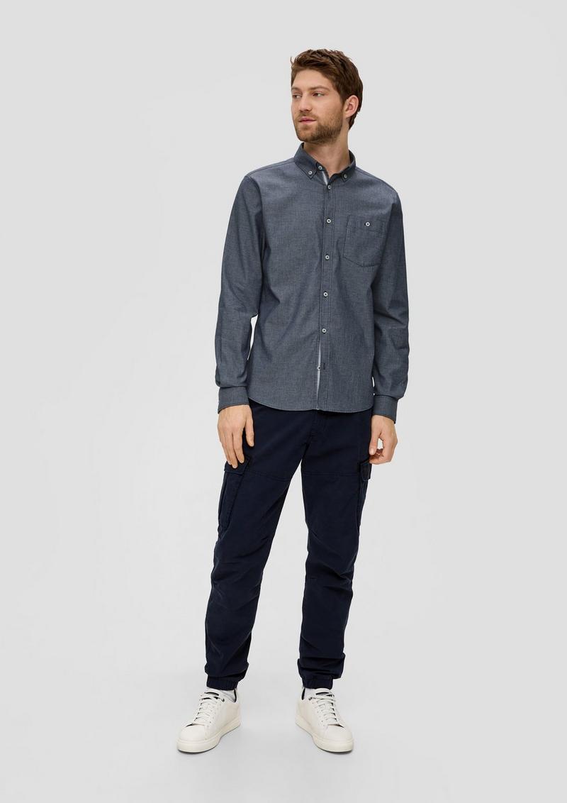 s.Oliver Slim: Langarmhemd mit aufgesetzter Brusttasche - navy