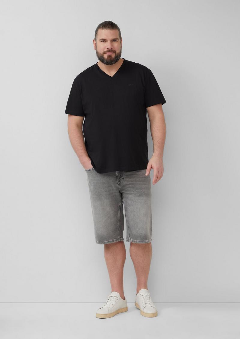 s.Oliver Jersey-T-Shirt mit V-Ausschnitt und Logo - schwarz