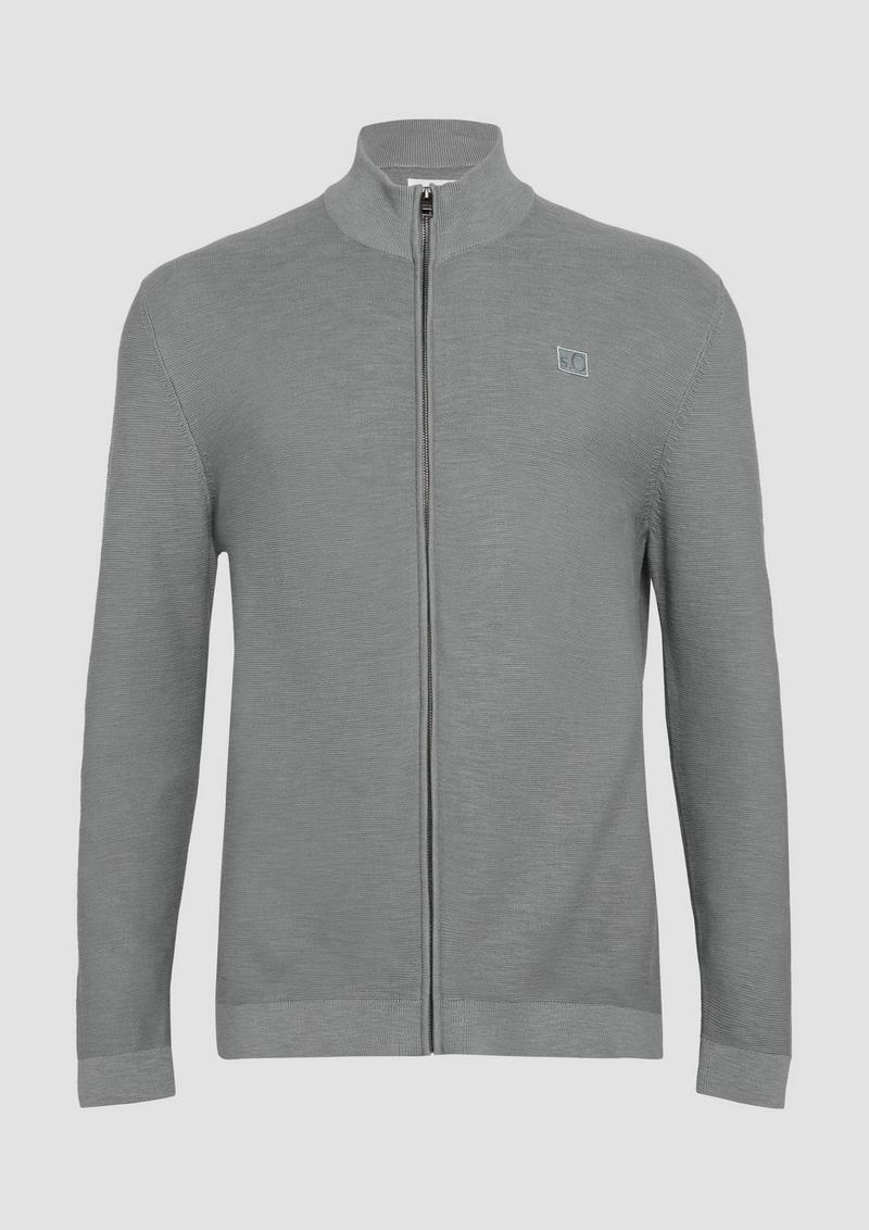 s.Oliver Strukturierte Strickjacke mit Logo-Patch - schiefergrau