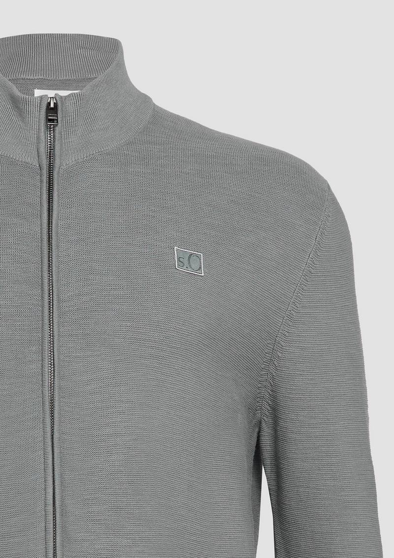 s.Oliver Strukturierte Strickjacke mit Logo-Patch - schiefergrau