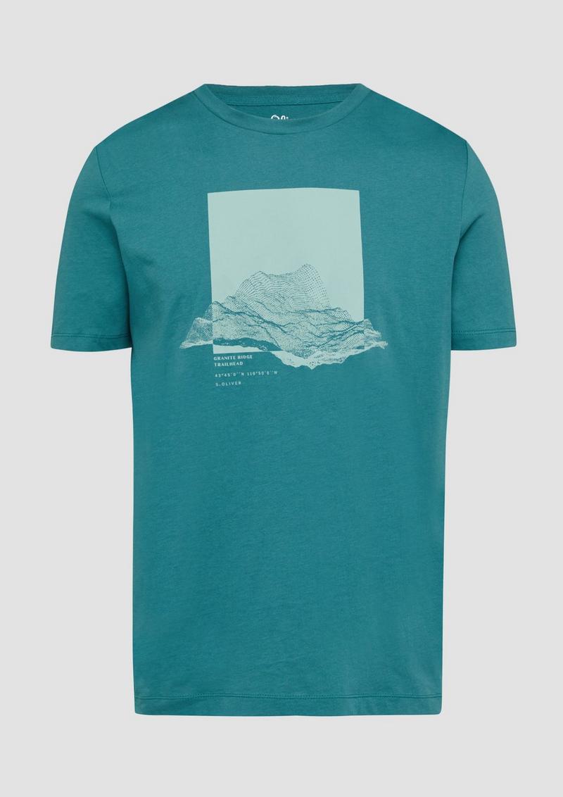 s.Oliver Crew-Neck-Shirt mit Frontprint - petrol