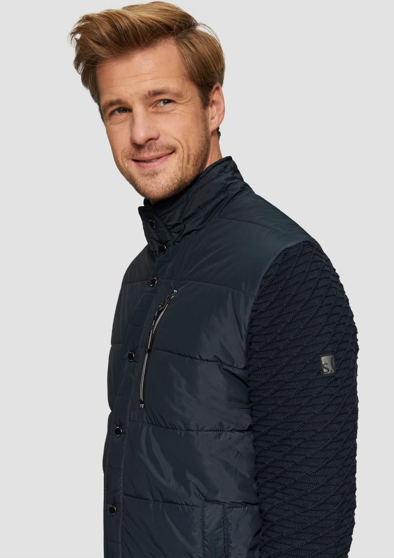 s.Oliver Gesteppte Jacke im Fabricmix mit Stehkragen - navy