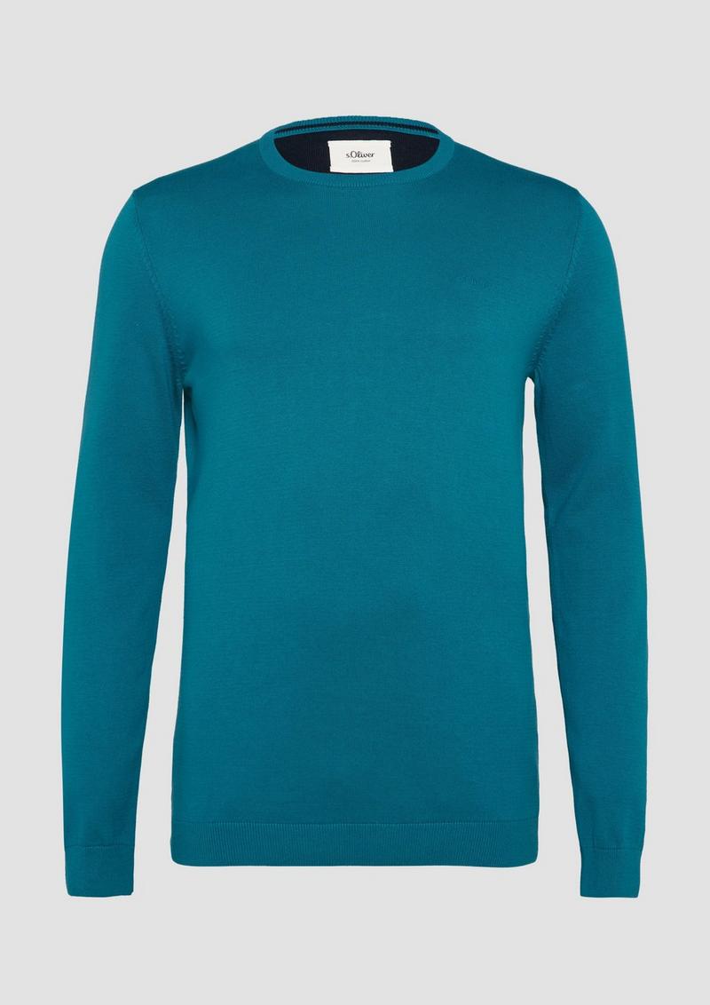s.Oliver Strickpullover mit Logo-Stickerei - azurblau