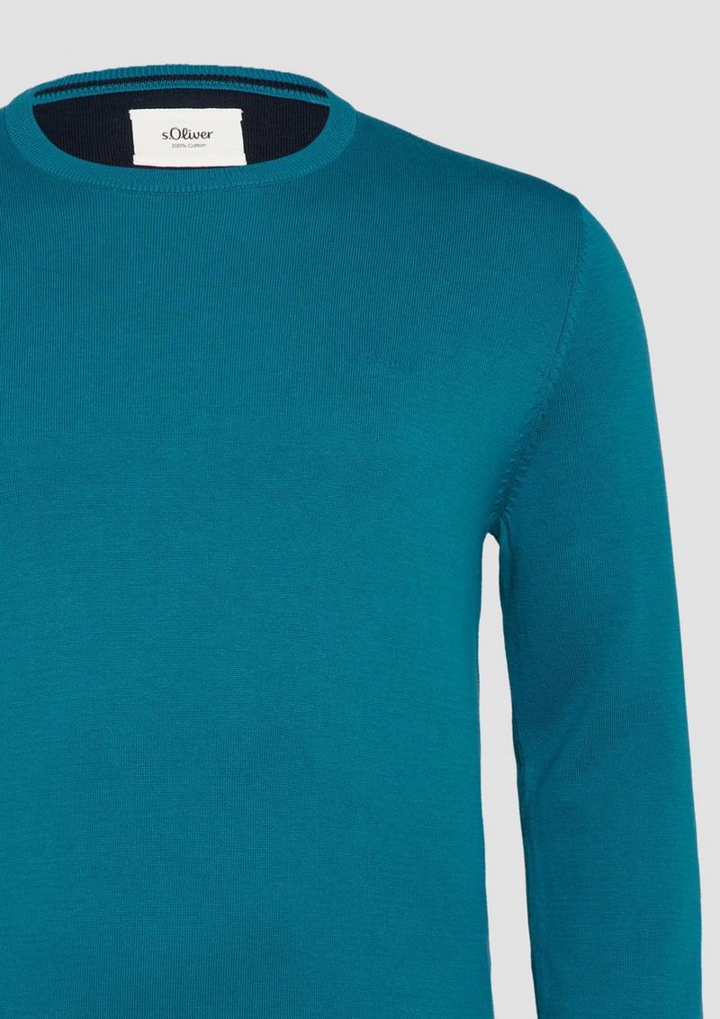 s.Oliver Strickpullover mit Logo-Stickerei - azurblau
