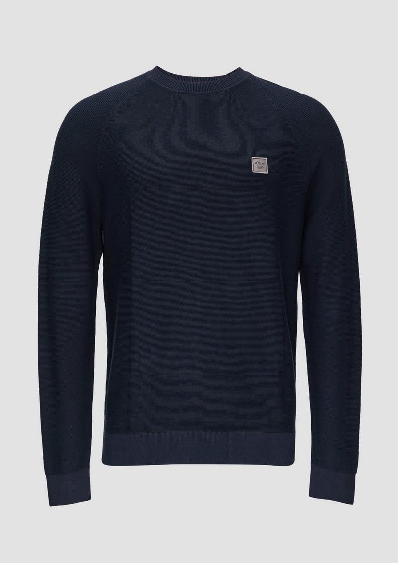s.Oliver Strickpullover mit Struktur und Label-Patch - navy