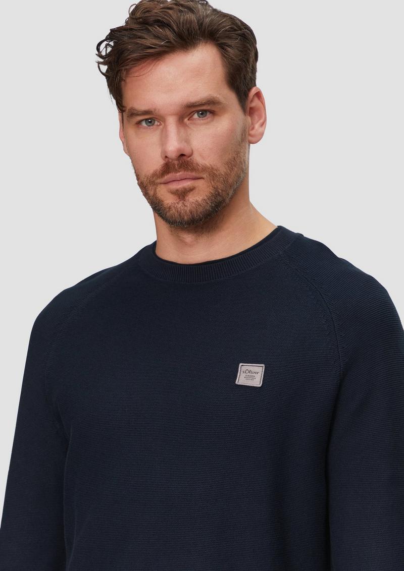 s.Oliver Strickpullover mit Struktur und Label-Patch - navy