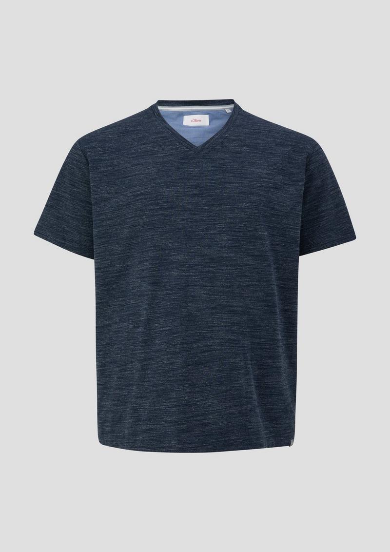 s.Oliver Meliertes T-Shirt mit V-Ausschnitt - navy