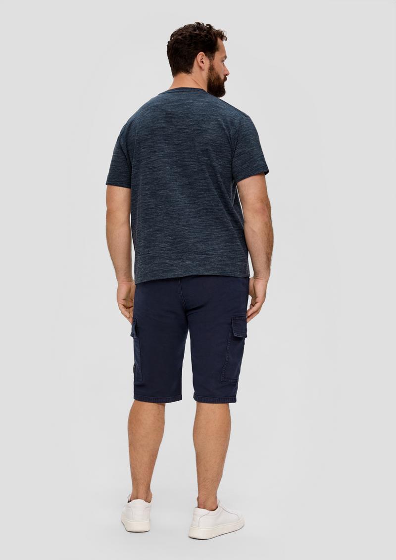 s.Oliver Meliertes T-Shirt mit V-Ausschnitt - navy