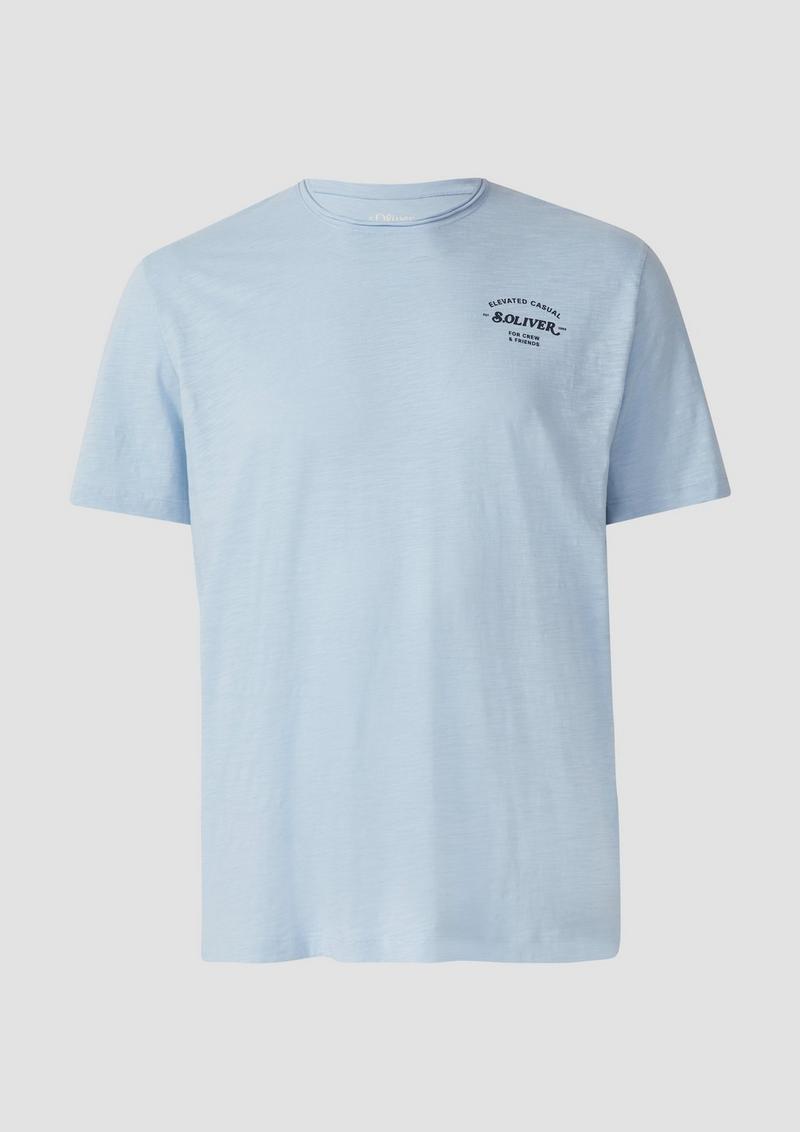 s.Oliver Meliertes T-Shirt mit Rollkante und Frontprint - hellblau