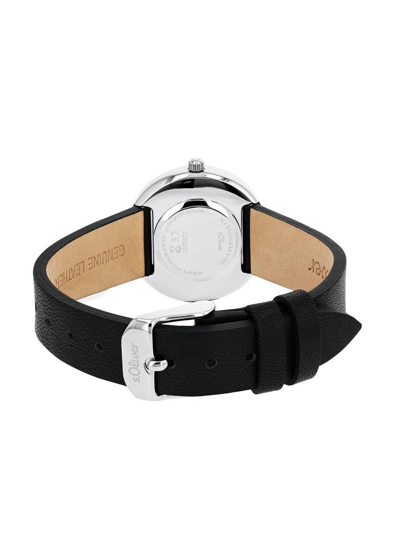 s.Oliver Elegante Uhr mit Lederarmband - schwarz