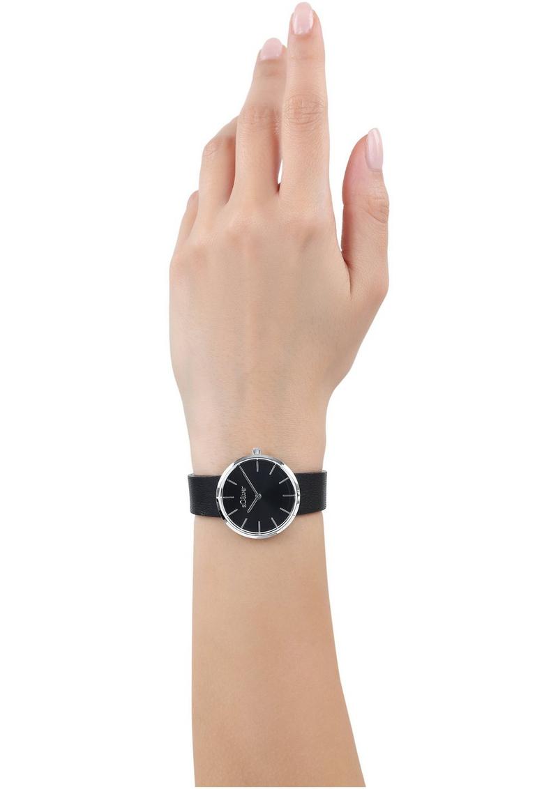 s.Oliver Elegante Uhr mit Lederarmband - schwarz