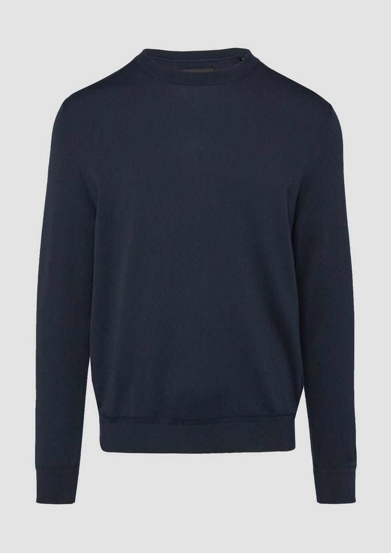 s.Oliver Edler Feinstrickpullover aus Baumwollmix mit Rippbündchen - navy