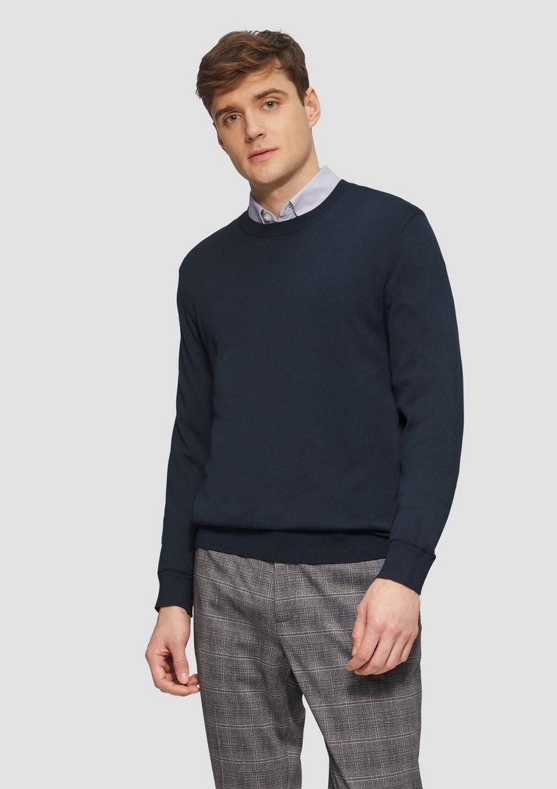 s.Oliver Edler Feinstrickpullover aus Baumwollmix mit Rippbündchen - navy
