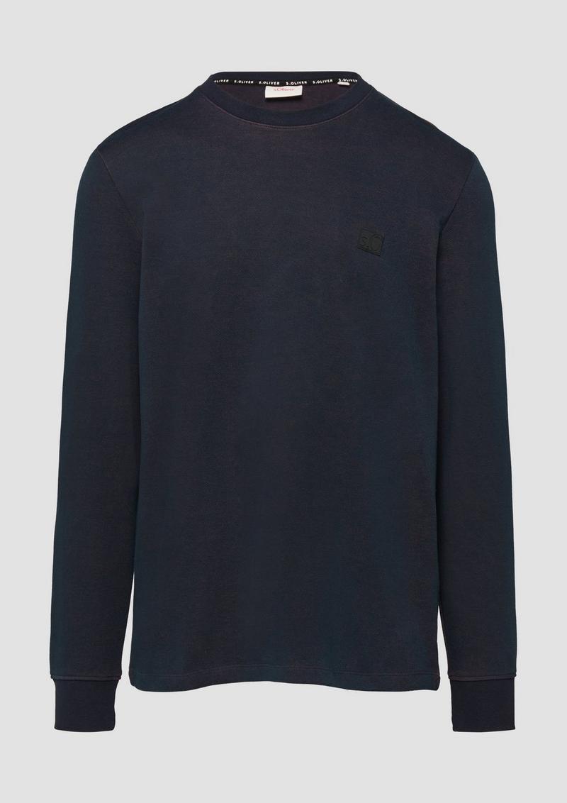 s.Oliver Strukturiertes Longsleeve mit Logo-Detail - navy