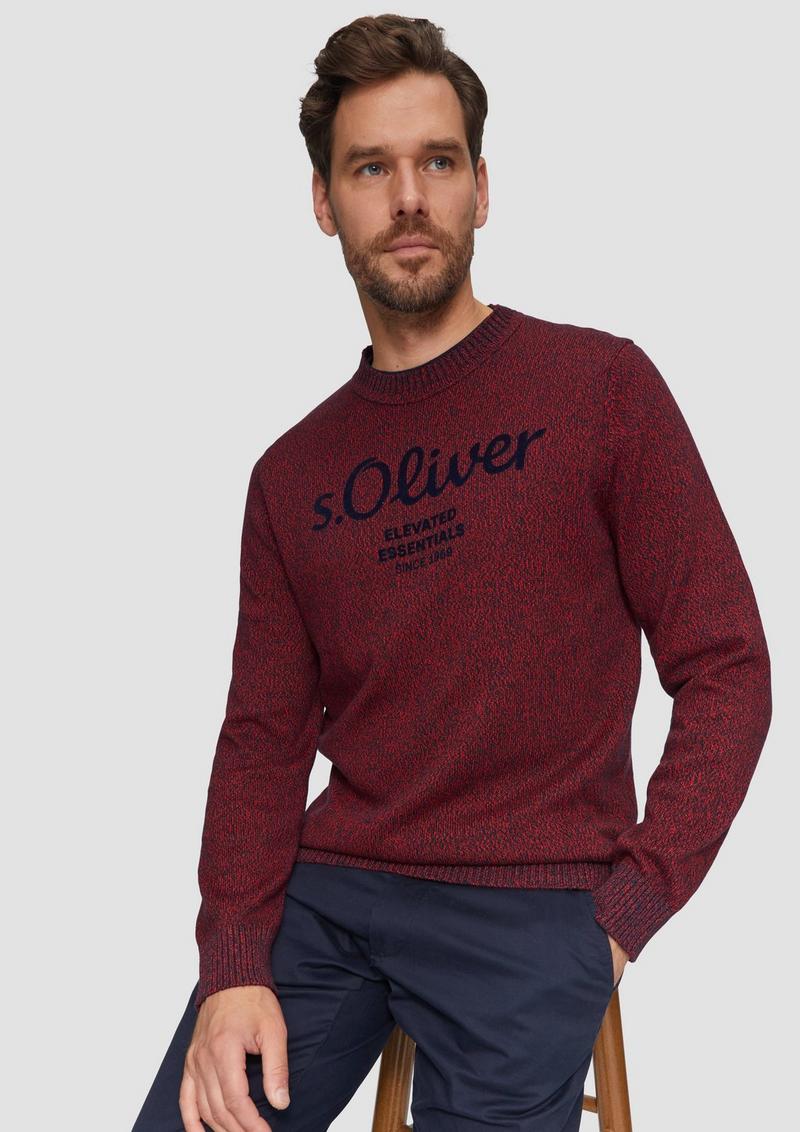 s.Oliver Strickpullover mit Logo in Melange-Optik - himbeere