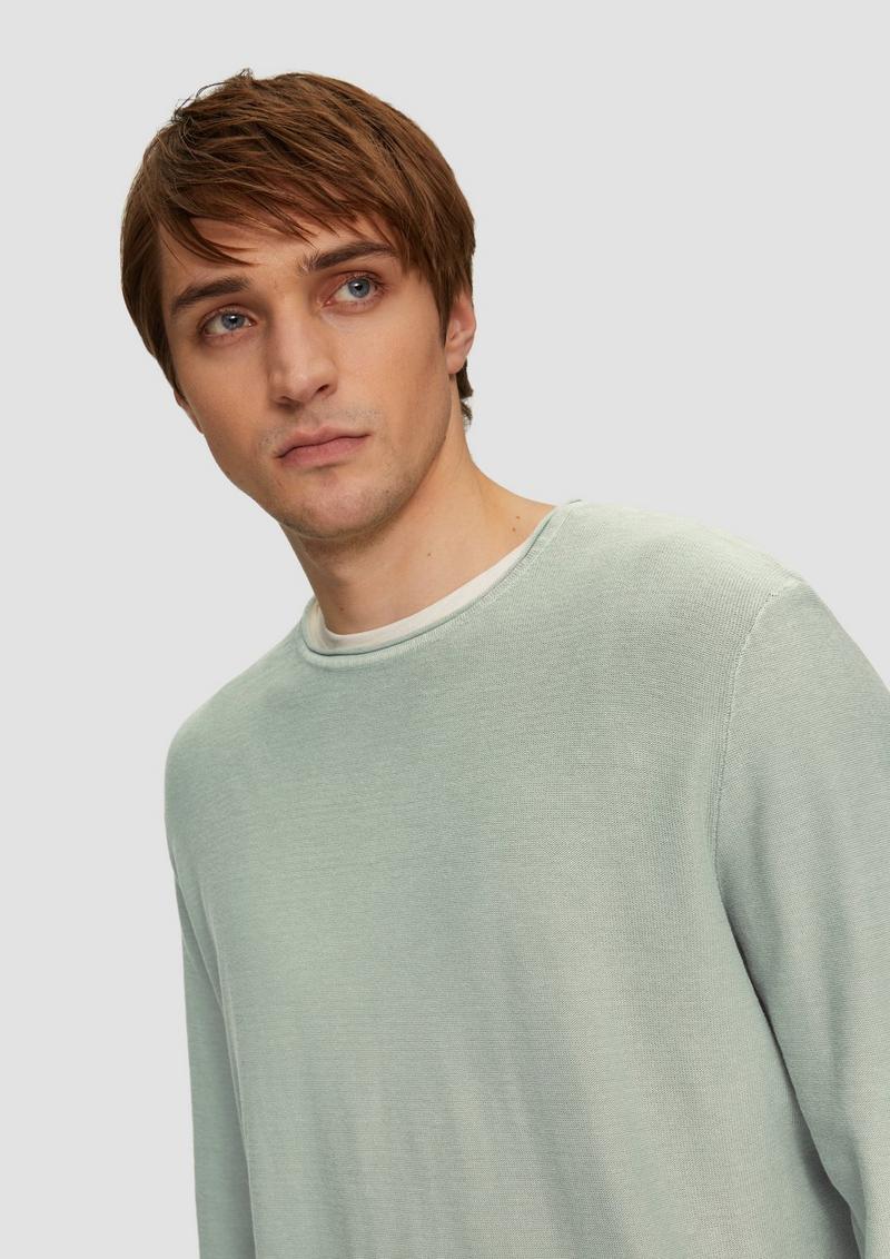 s.Oliver Gewaschener Feinstrickpullover mit Rollkante - salbeigrün