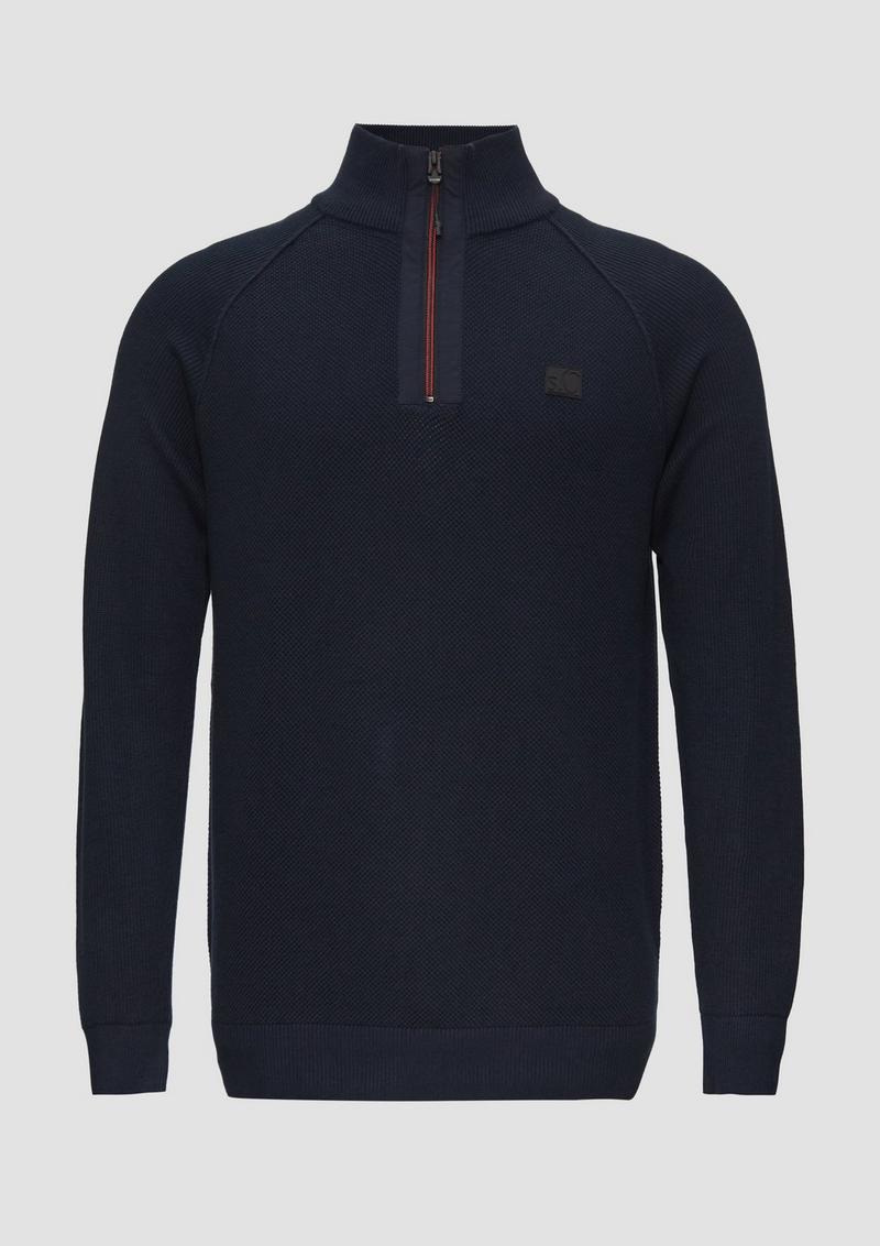 s.Oliver Strickpullover mit Troyer-Kragen und Strukturmix - navy