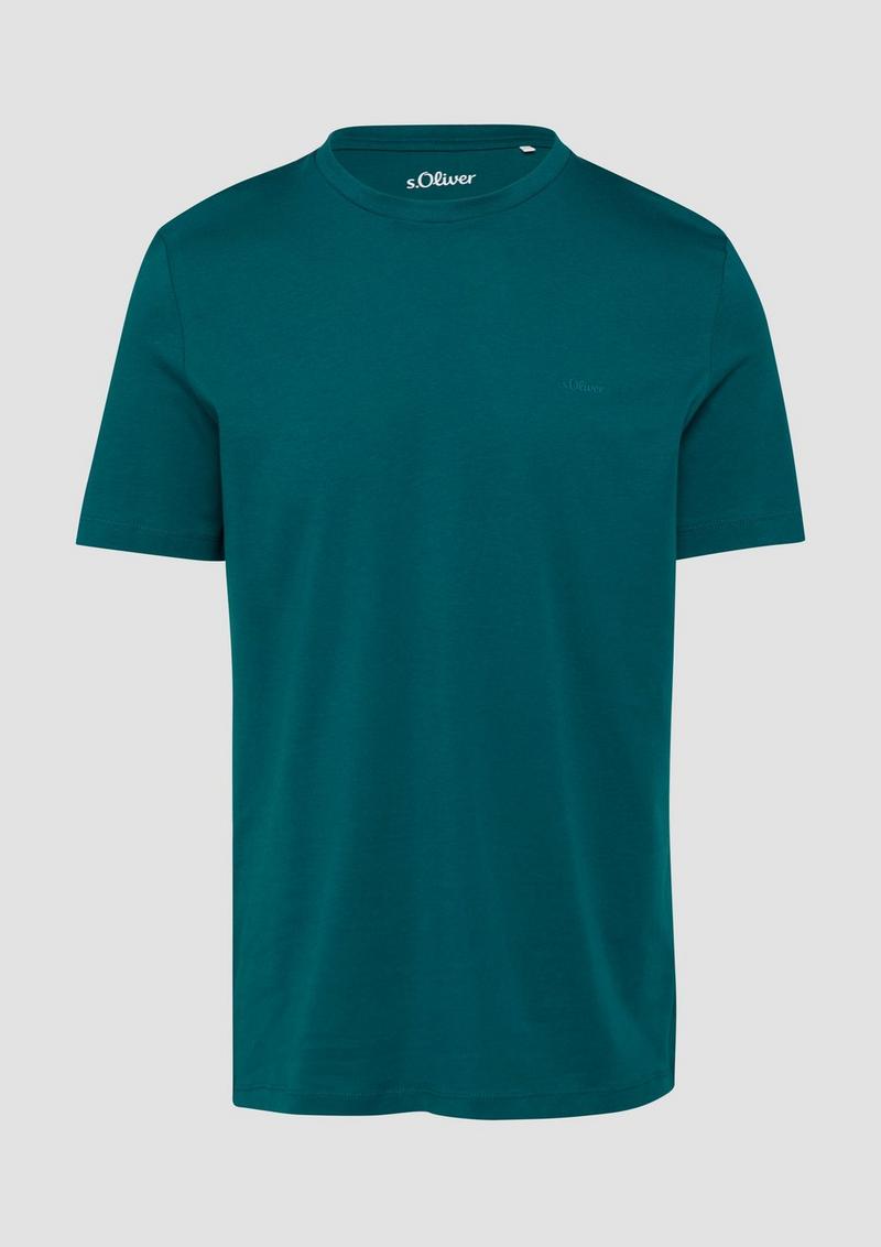 s.Oliver Baumwoll-T-Shirt mit kleinem Logo-Print - petrol