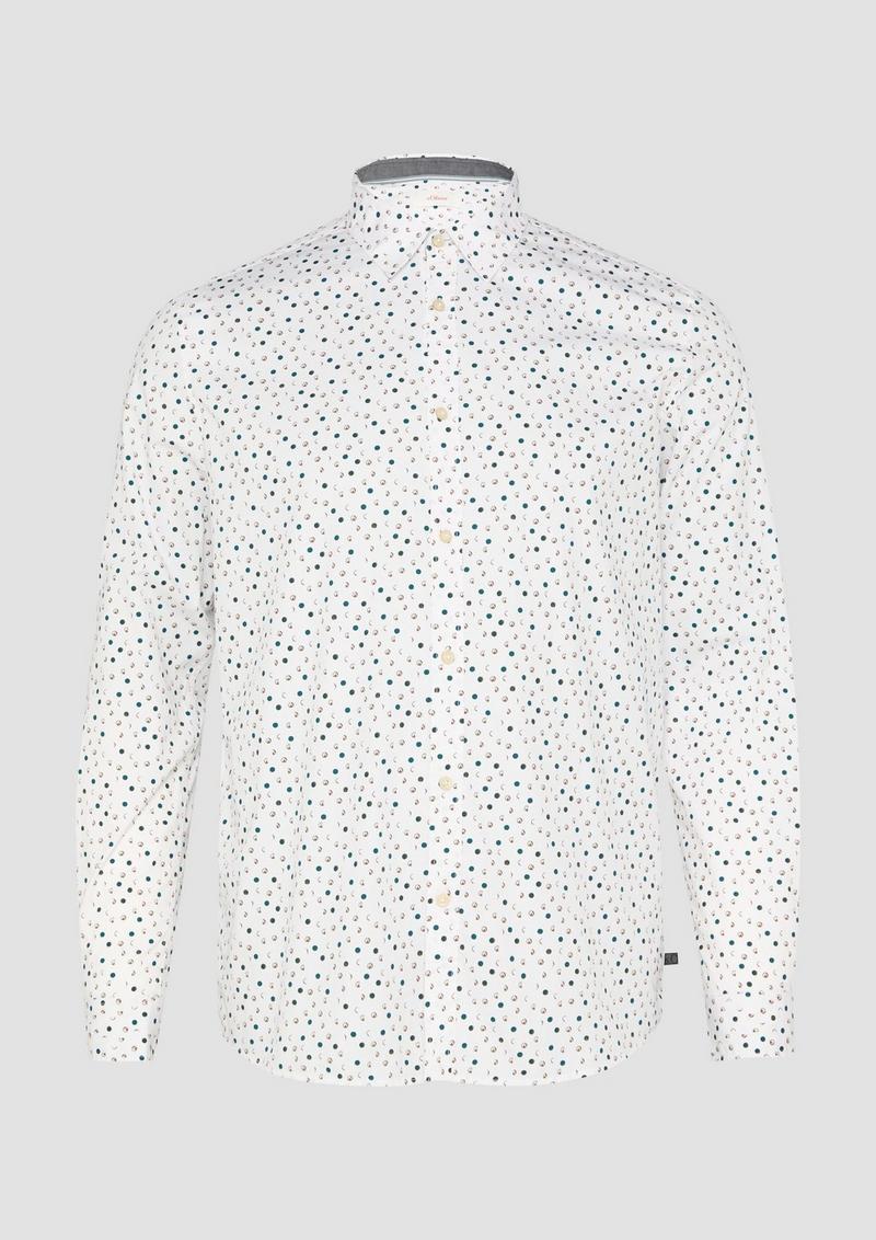 s.Oliver Slim Fit: Gemustertes Popeline-Hemd mit Kentkragen - weiß