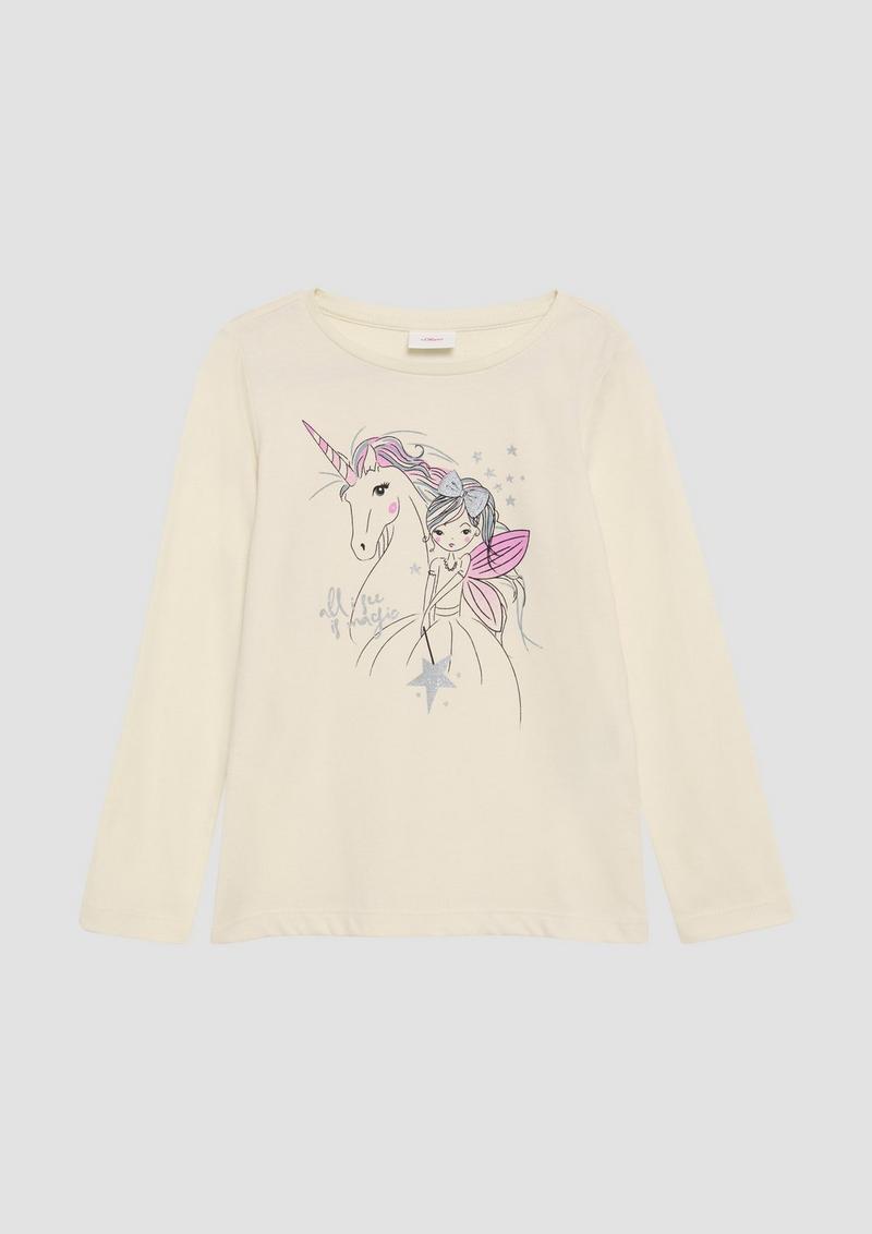 s.Oliver Langarmshirt mit Glitter-Print - helles sand