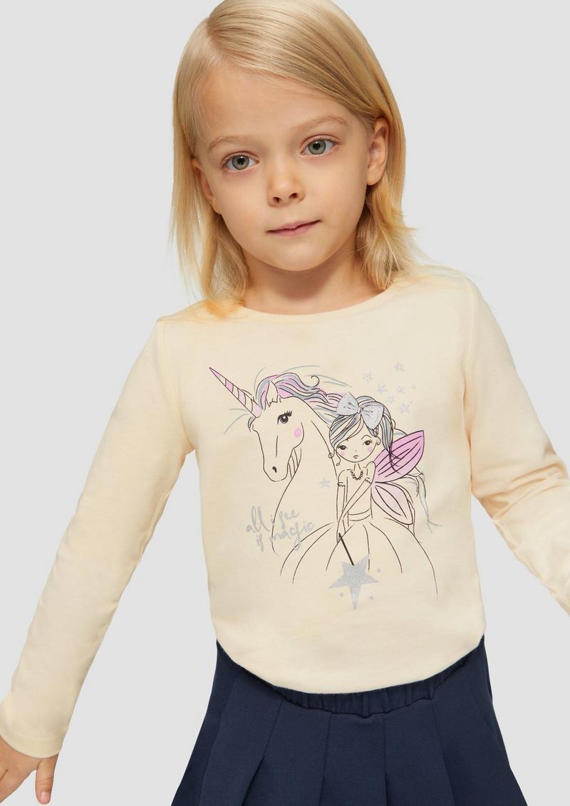 s.Oliver Langarmshirt mit Glitter-Print - helles sand